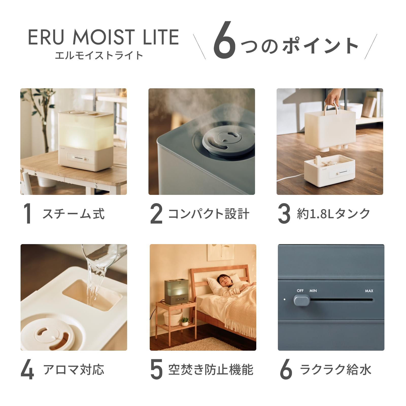 Amazon.co.jp: QUADS(クワッズ) スチーム加湿器 蒸気式 1.8L 最大加湿
